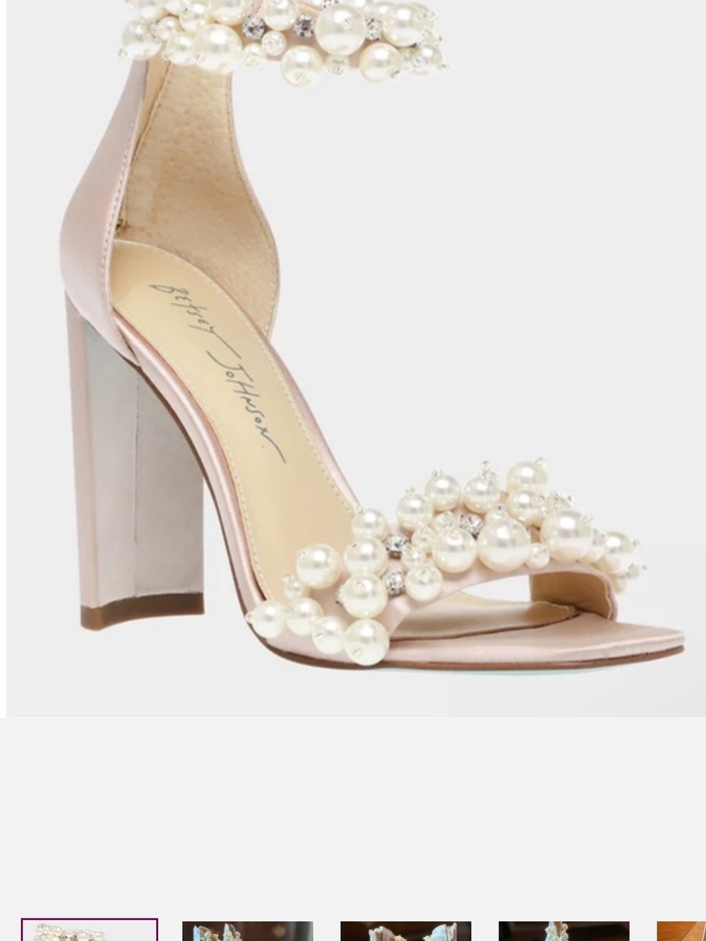 Betsey Johnson Pink Pearl-Embellished Block Heel Sandals